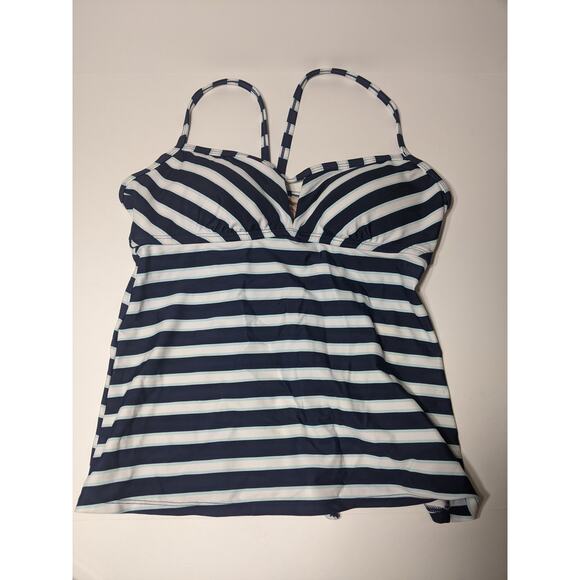 Tankini Top Kona Sol Navy Small Blue Striped Keyhole Swimwear Tunnel Back Modest - Picture 4 of 10